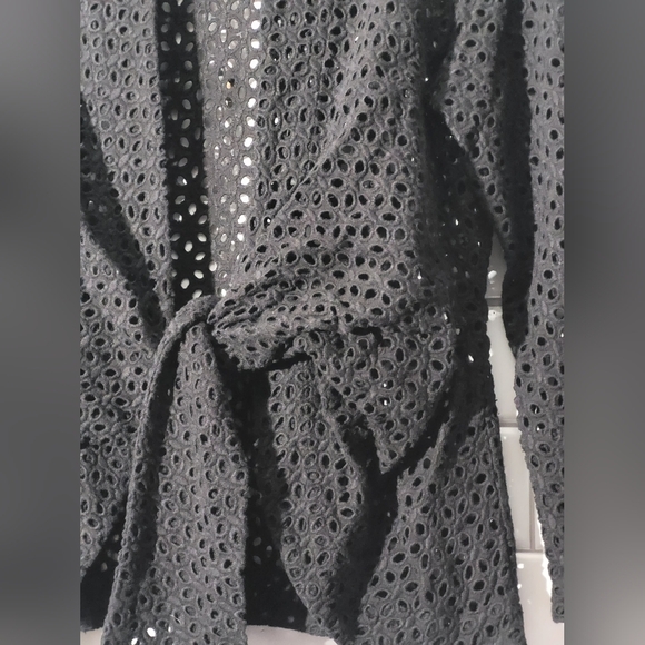 Mischa Ladies Black Eyelet Tie Front Cardigan Long Sleeve Collared Open Front Cl - Picture 3 of 6